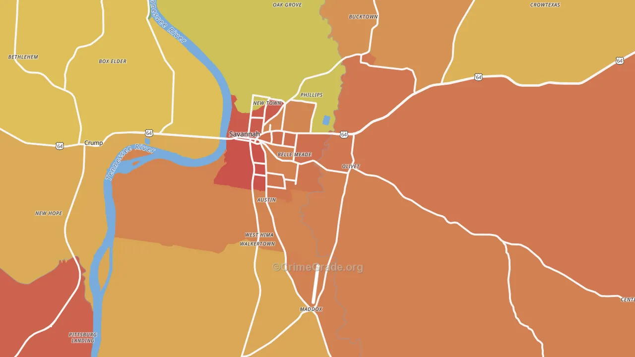 Savannah, TN Map of Drug-Related Crime Rates