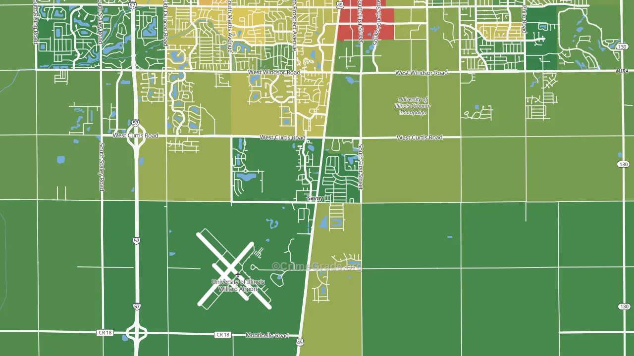 Savoy, IL Map of Drug-Related Crime Rates