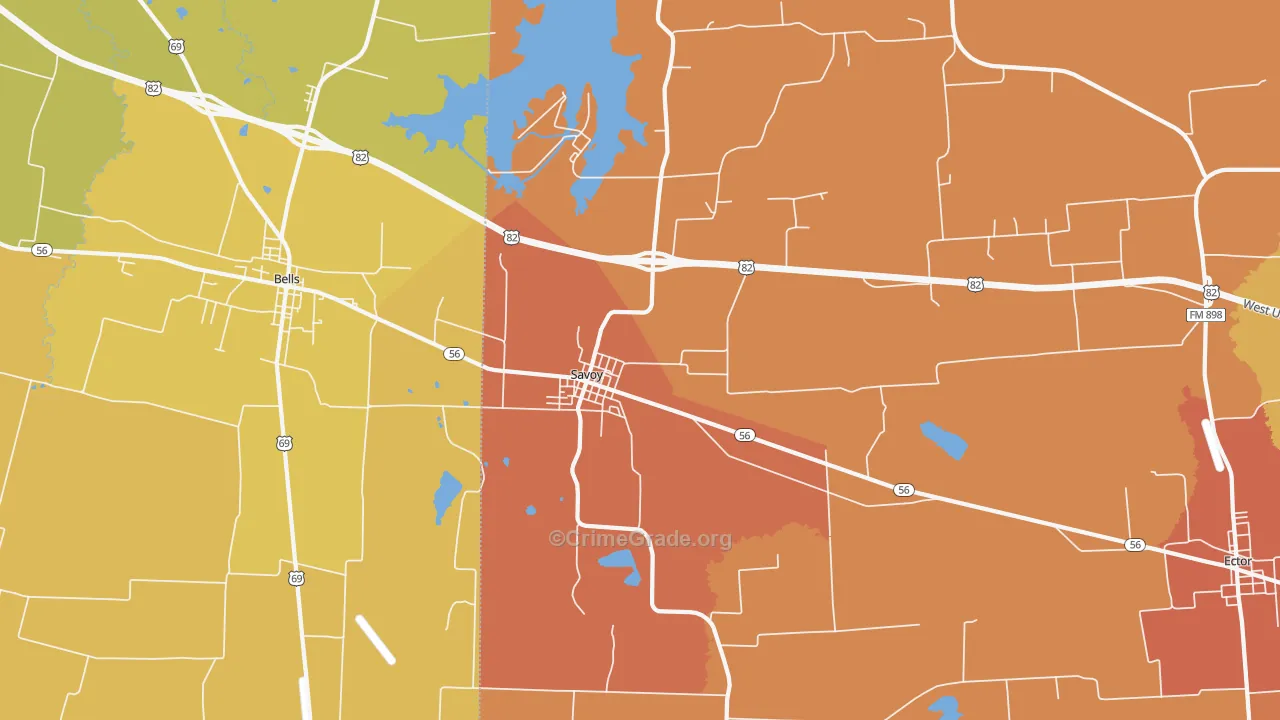 Savoy, TX Map of Drug-Related Crime Rates