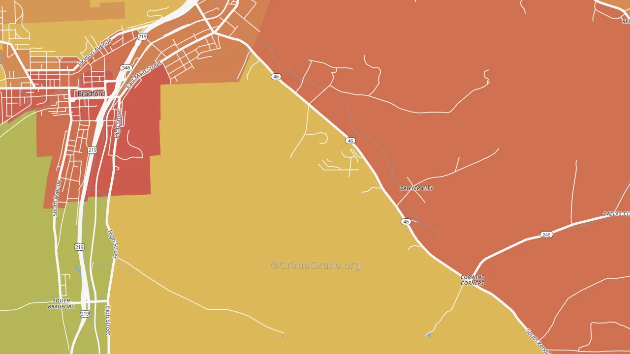 Sawyer City, PA Map of Drug-Related Crime Rates