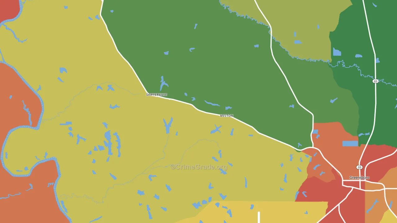 Sawyerville, AL Map of Drug-Related Crime Rates