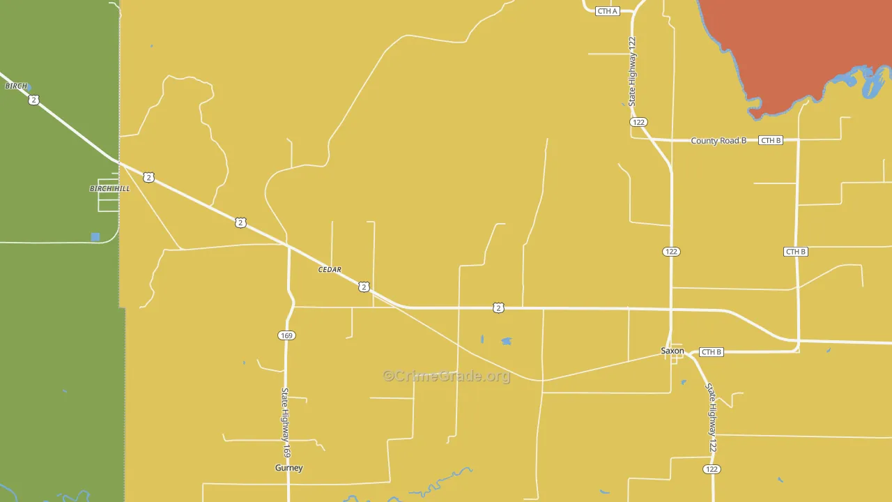Saxon, WI Map of Drug-Related Crime Rates
