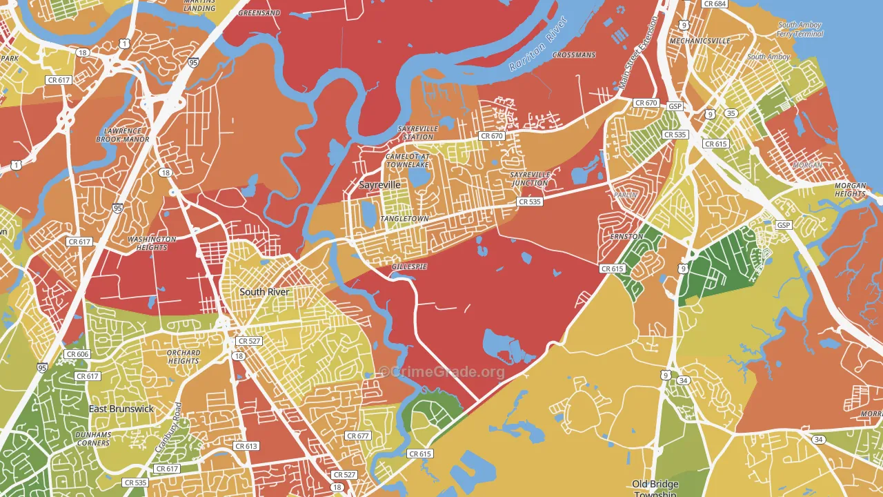 Sayreville, NJ Map of Drug-Related Crime Rates