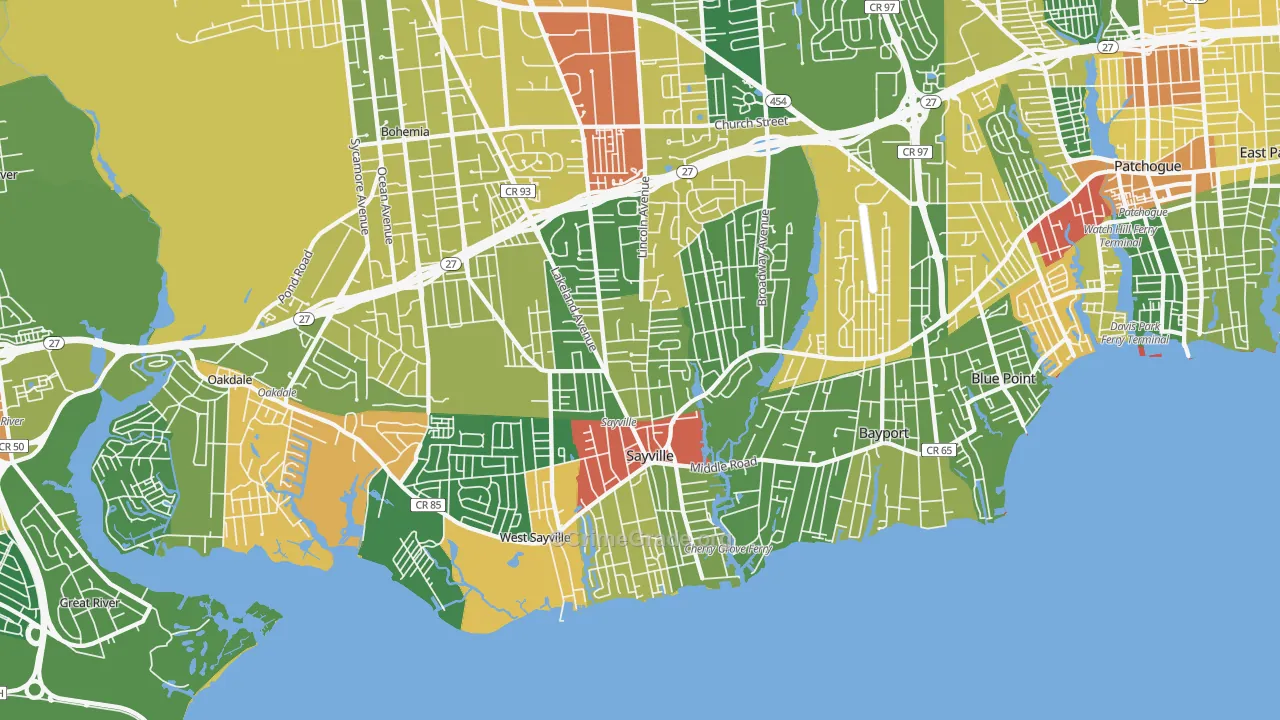 Sayville, NY Map of Drug-Related Crime Rates