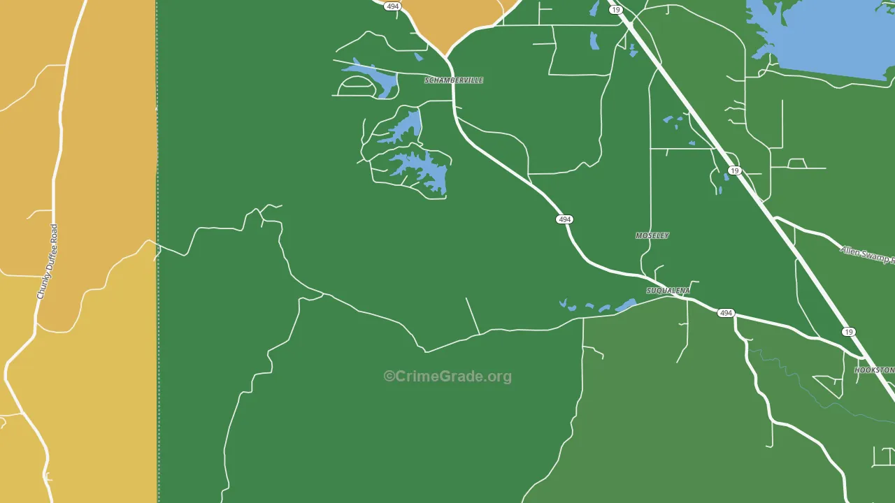 Schamberville, MS Map of Drug-Related Crime Rates