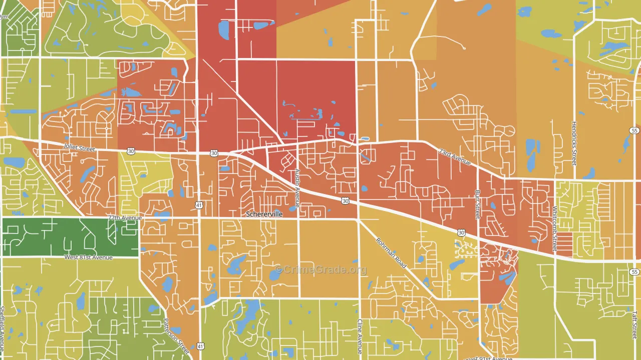 Schererville, IN Map of Drug-Related Crime Rates