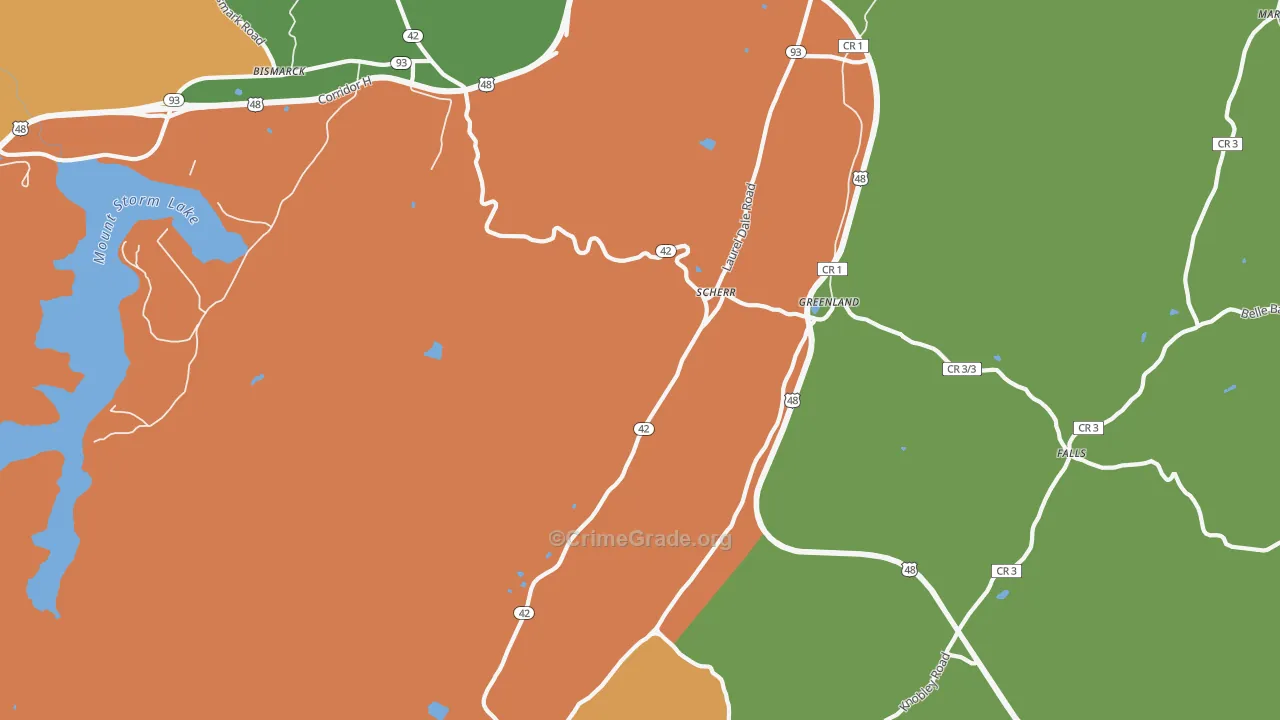 Scherr, WV Map of Drug-Related Crime Rates