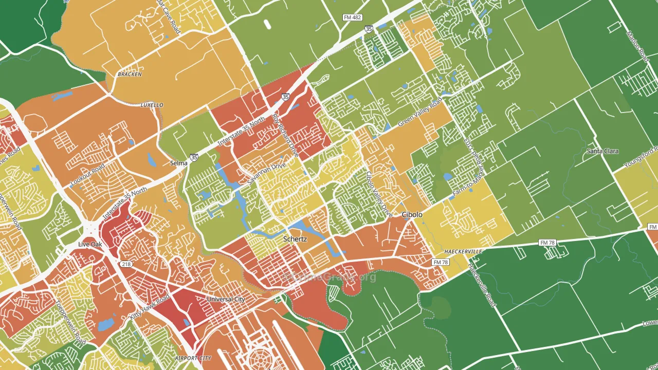 Schertz, TX Map of Drug-Related Crime Rates