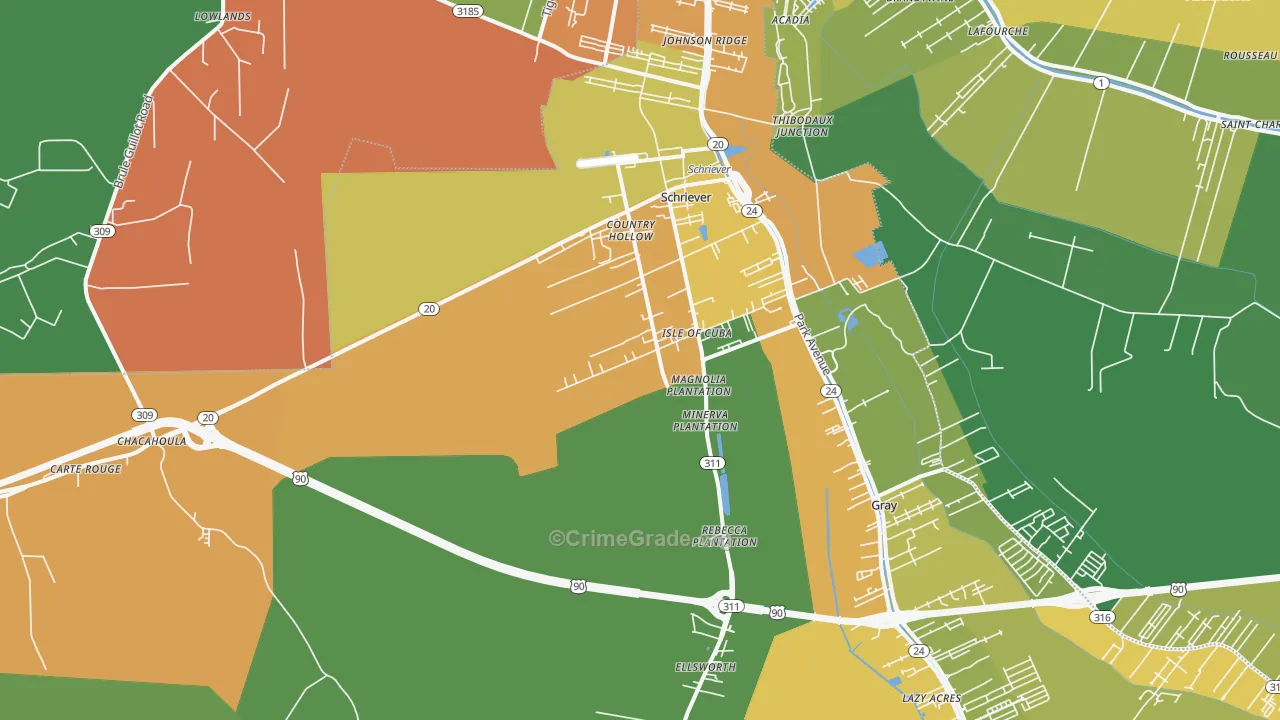 Schriever, LA Map of Drug-Related Crime Rates