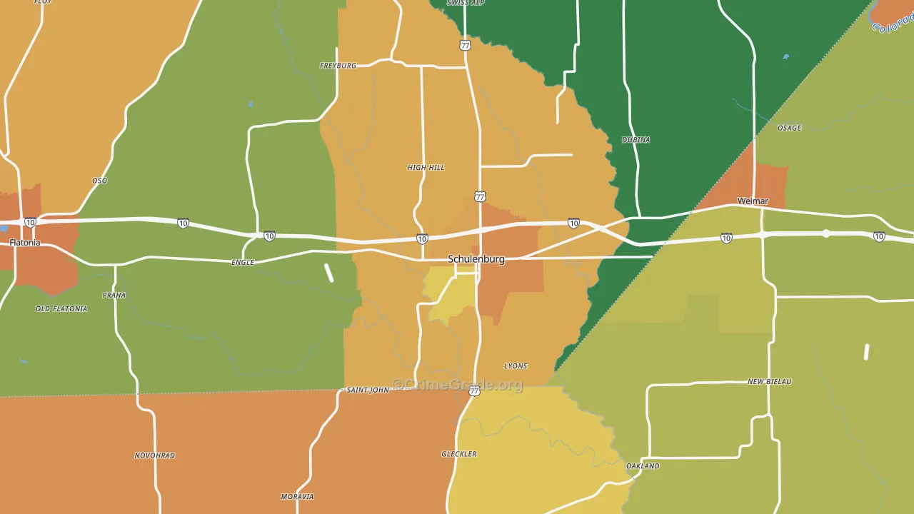 Schulenburg, TX Map of Drug-Related Crime Rates
