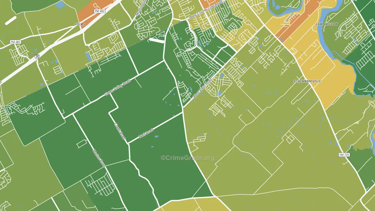 Schumannsville, TX Map of Drug-Related Crime Rates