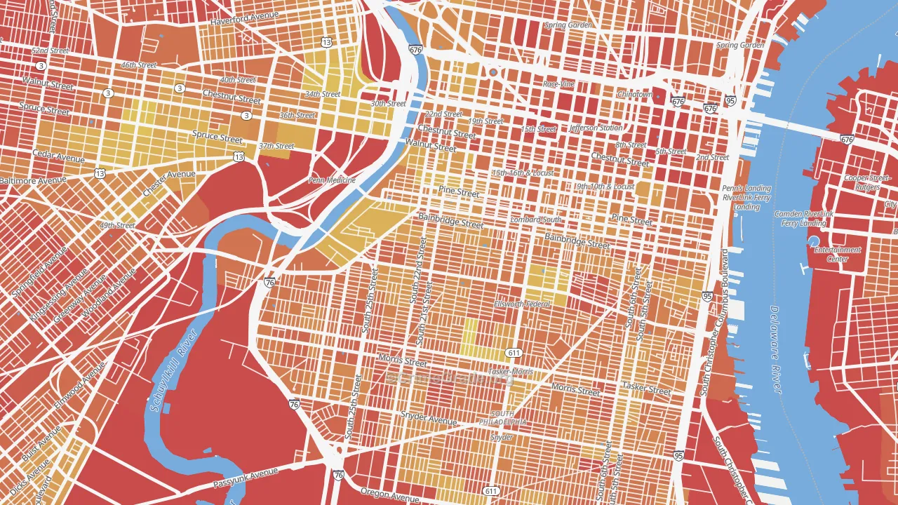 Schuylkill Southwest, Philadelphia, PA Map of Drug-Related Crime Rates