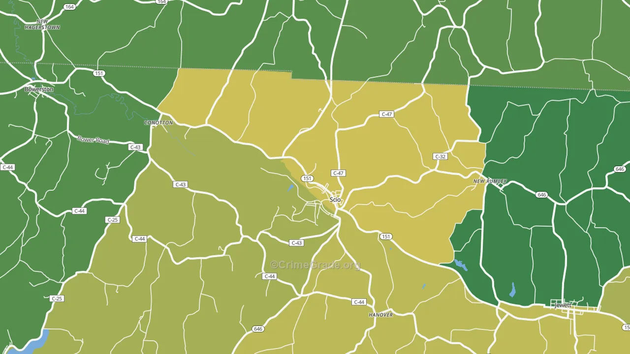 Scio, OH Map of Drug-Related Crime Rates