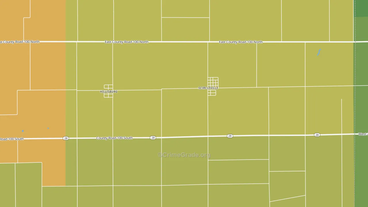 Scircleville, IN Map of Drug-Related Crime Rates