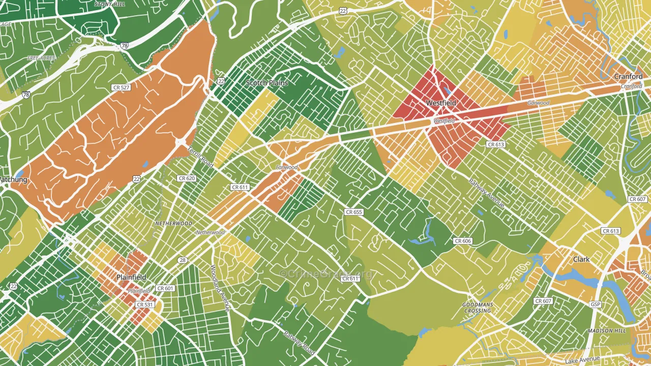 Scotch Plains, NJ Map of Drug-Related Crime Rates