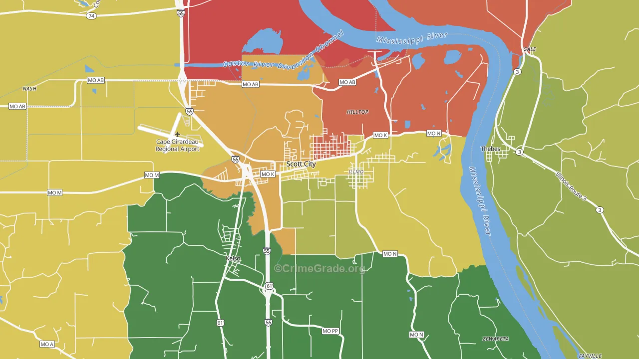 Scott City, MO Map of Drug-Related Crime Rates