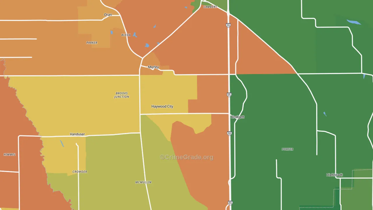 Scott County, MO Map of Drug-Related Crime Rates