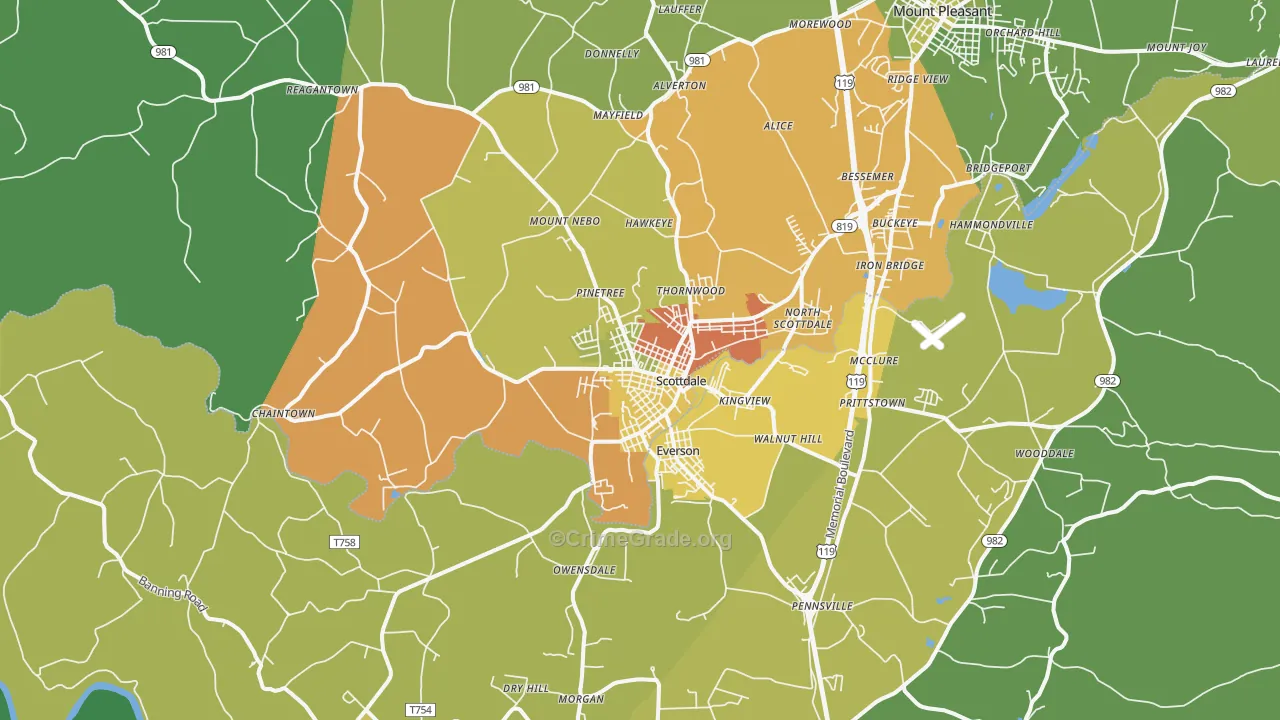 Scottdale, PA Map of Drug-Related Crime Rates