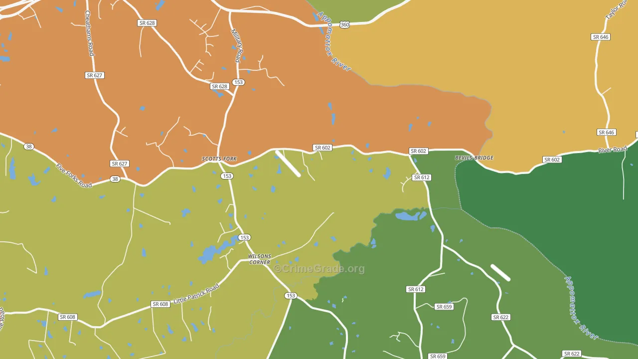 Scotts Fork, VA Map of Drug-Related Crime Rates