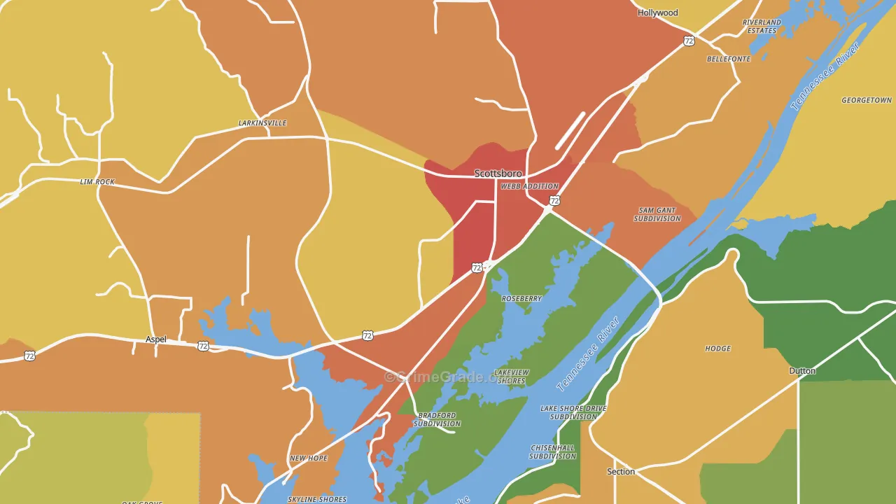 Scottsboro, AL Map of Drug-Related Crime Rates