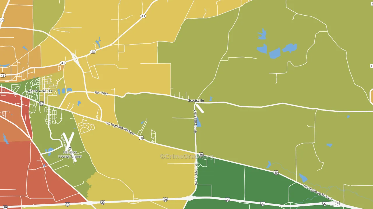 Scottsville, TX Map of Drug-Related Crime Rates