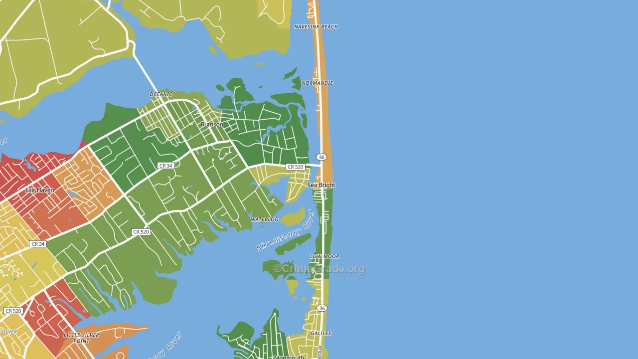 Sea Bright, NJ Map of Drug-Related Crime Rates