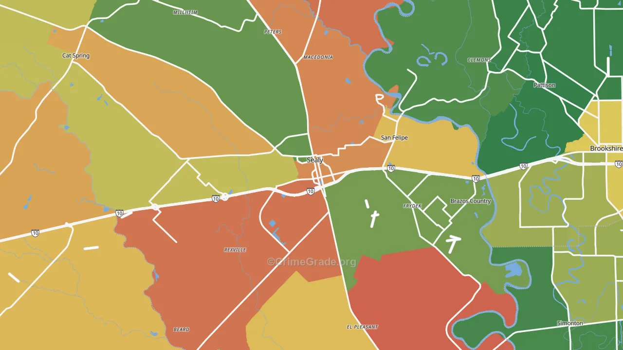 Sealy, TX Map of Drug-Related Crime Rates