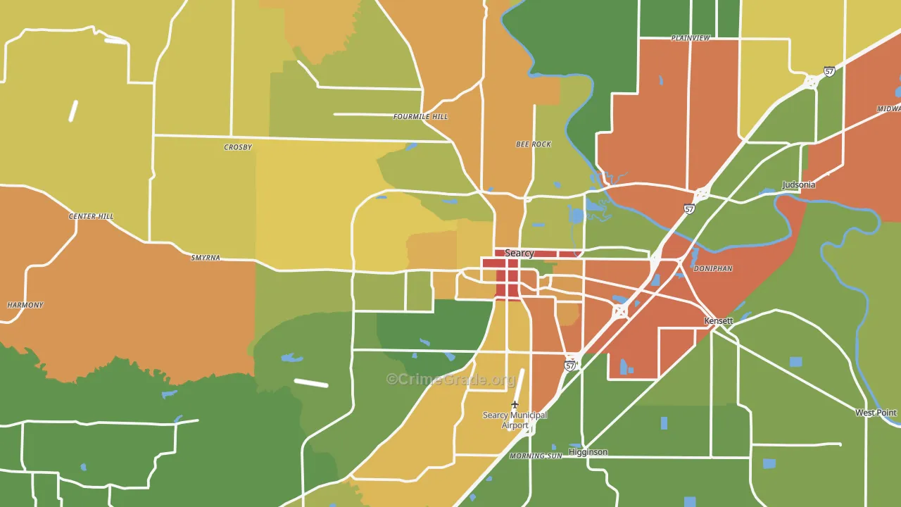 Searcy, AR Map of Drug-Related Crime Rates