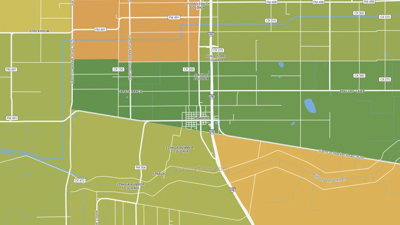 Sebastian, TX Map of Drug-Related Crime Rates