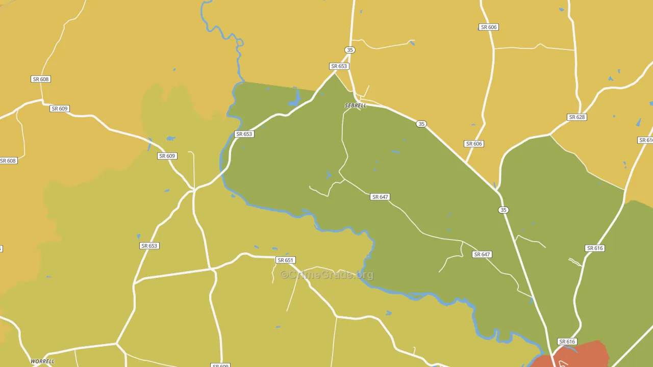 Sebrell, VA Map of Drug-Related Crime Rates