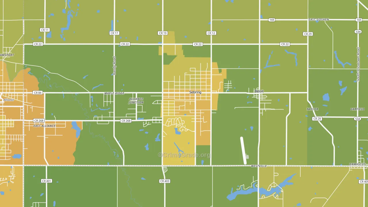Sebring, OH Map of Drug-Related Crime Rates