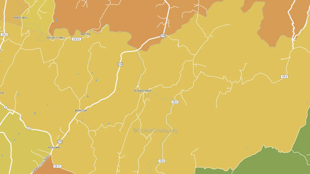 Secondcreek, WV Map of Drug-Related Crime Rates