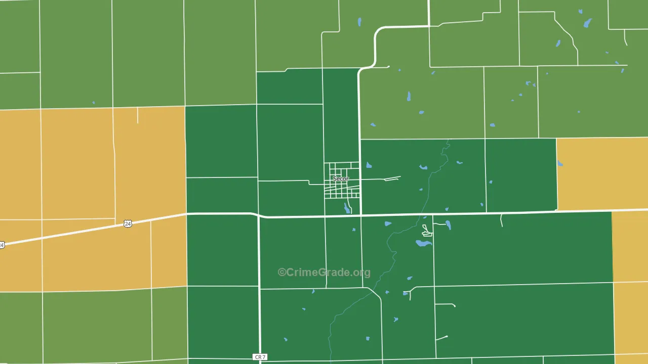 Secor, IL Map of Drug-Related Crime Rates