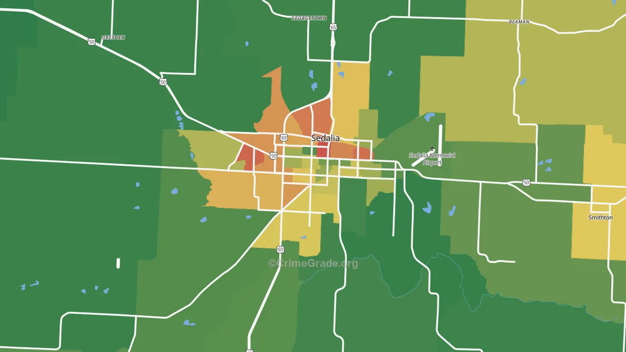 Sedalia, MO Map of Drug-Related Crime Rates