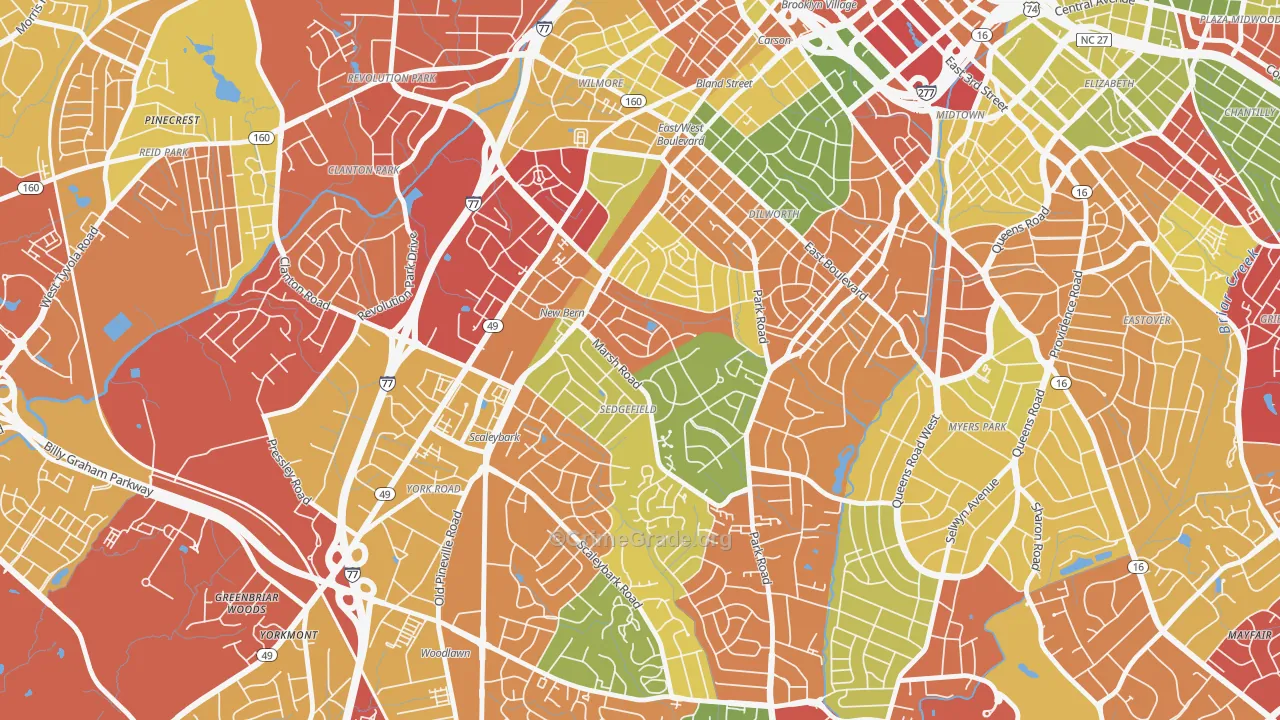 Sedgefield, Charlotte, NC Map of Drug-Related Crime Rates
