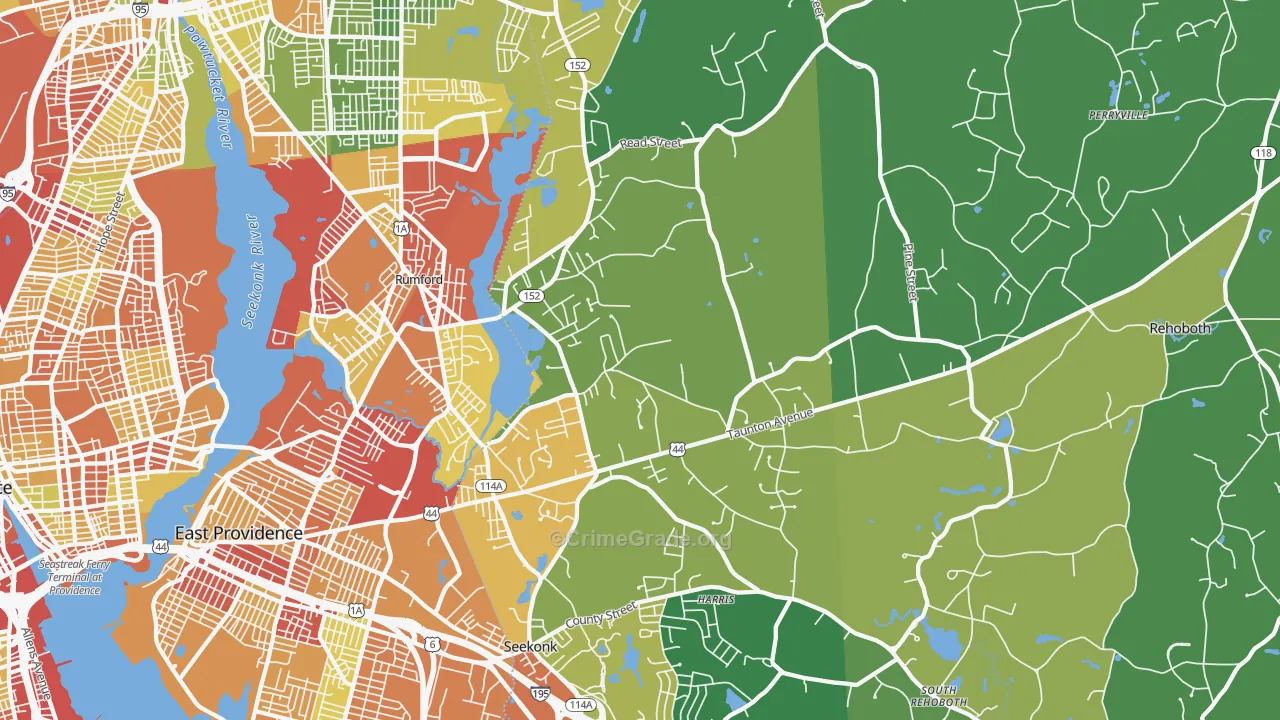 Seekonk, MA Map of Drug-Related Crime Rates