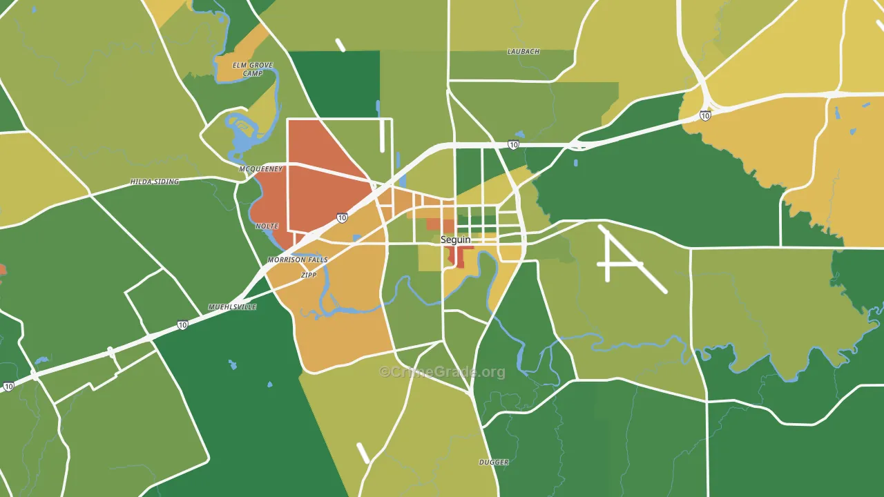 Seguin, TX Map of Drug-Related Crime Rates