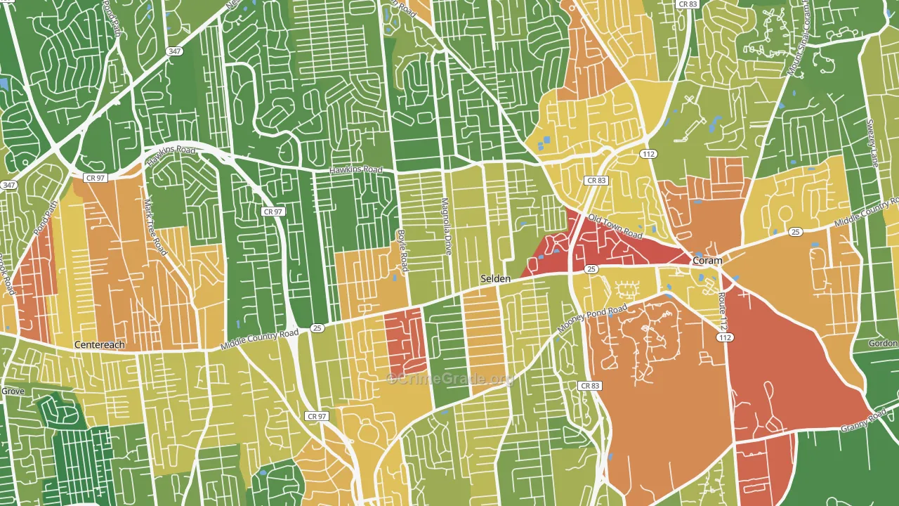 Selden, NY Map of Drug-Related Crime Rates
