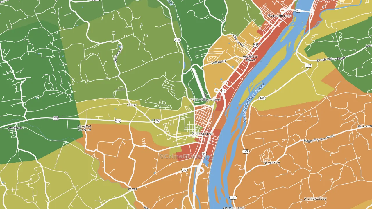 Selinsgrove, PA Map of Drug-Related Crime Rates