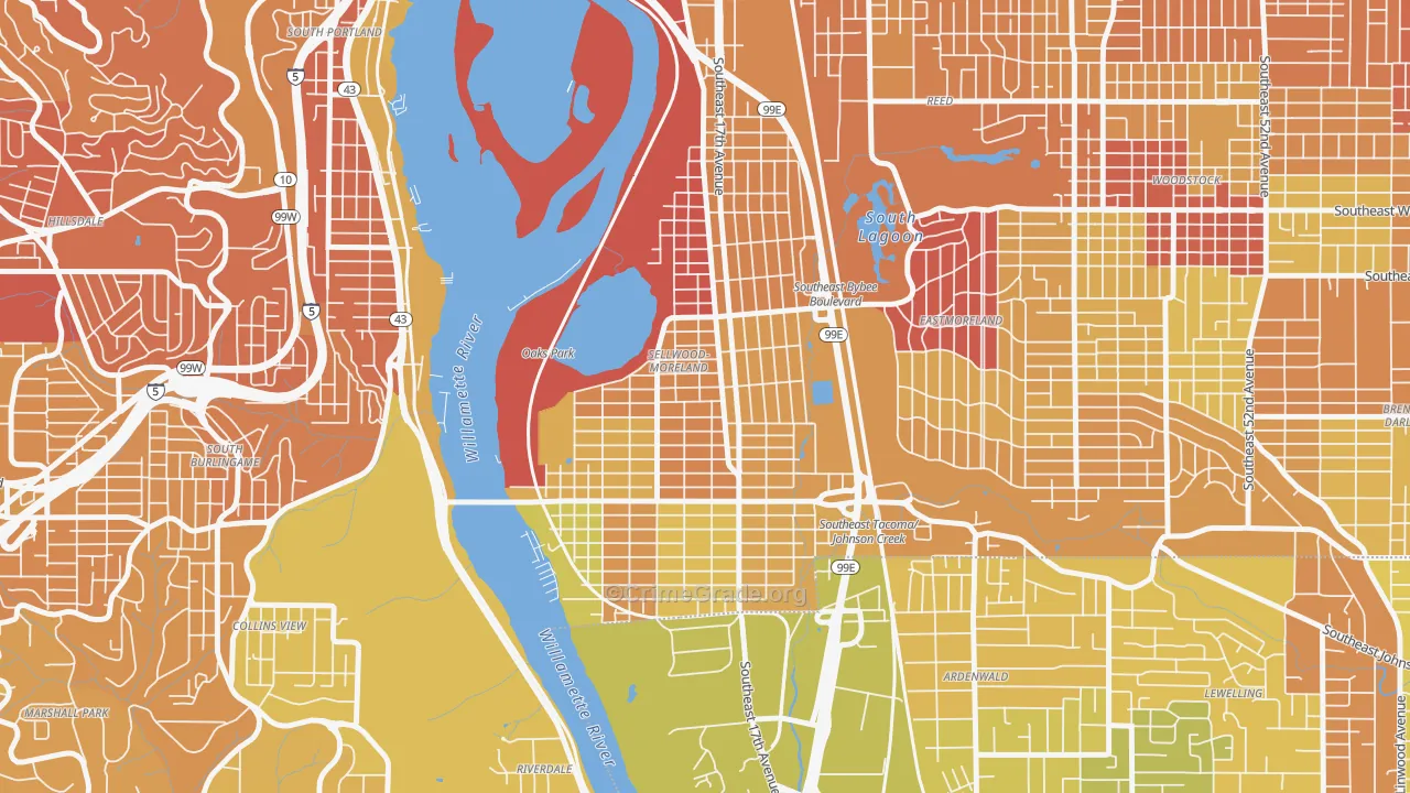 Sellwood-Moreland, Portland, OR Map of Drug-Related Crime Rates