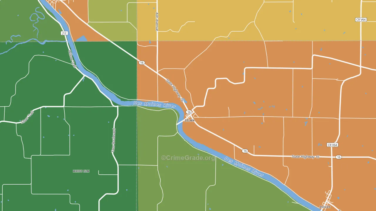 Selma, IA Map of Drug-Related Crime Rates