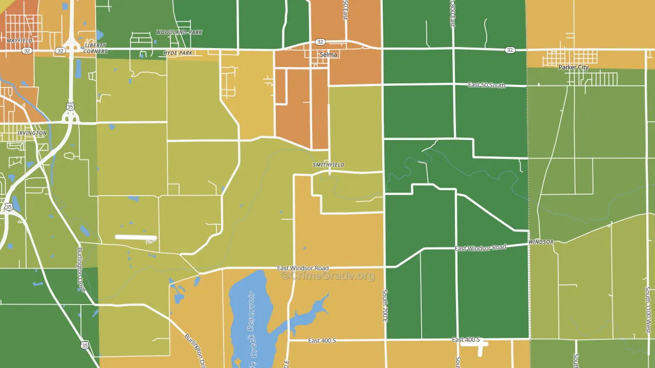 Selma, IN Map of Drug-Related Crime Rates