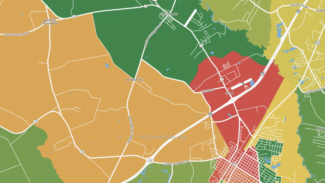 Selma, SC Map of Drug-Related Crime Rates