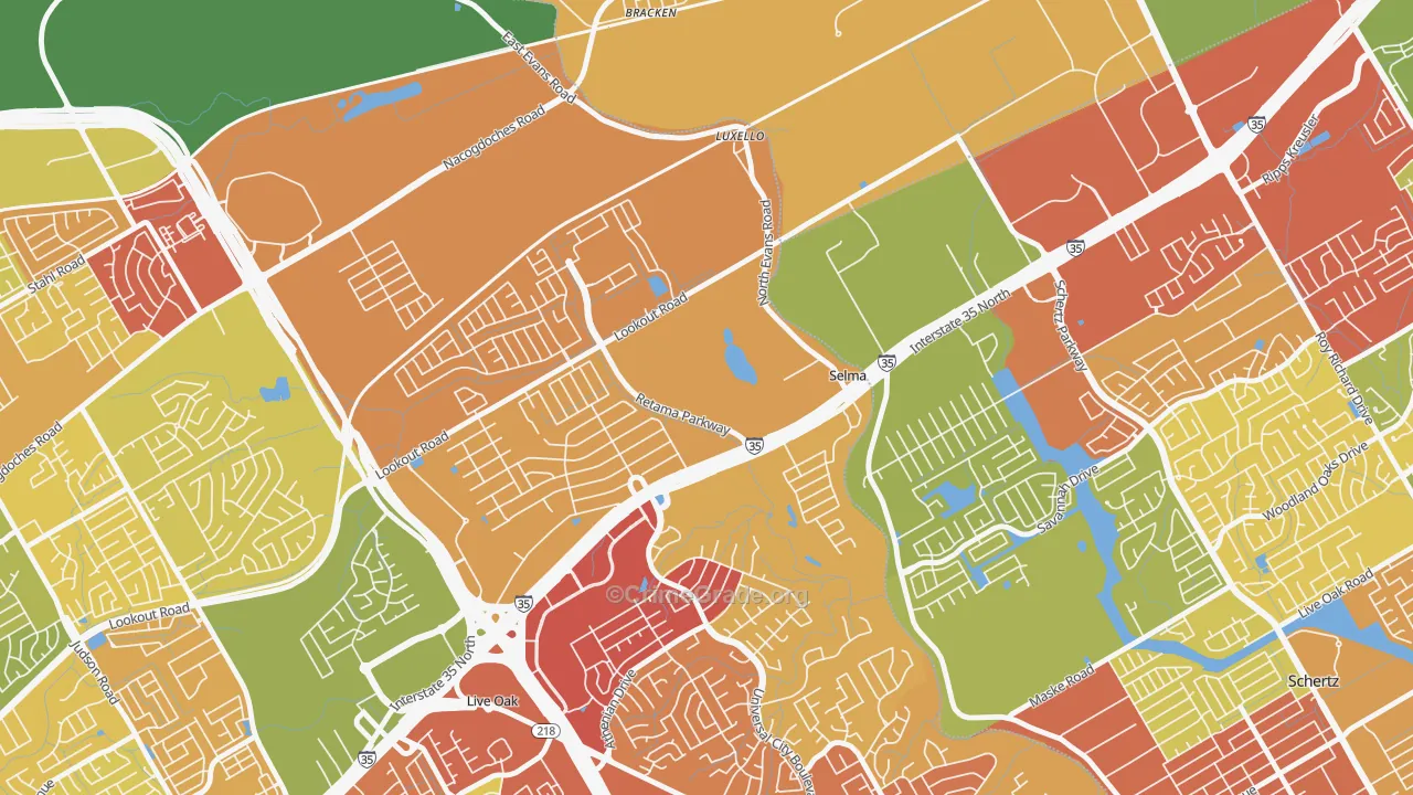 Selma, TX Map of Drug-Related Crime Rates