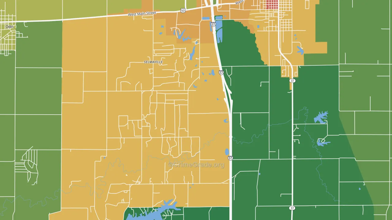 Selmaville, IL Map of Drug-Related Crime Rates