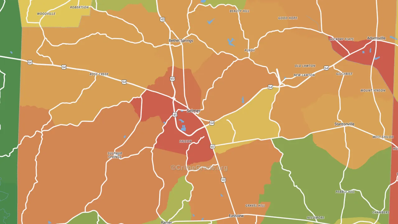 Selmer, TN Map of Drug-Related Crime Rates