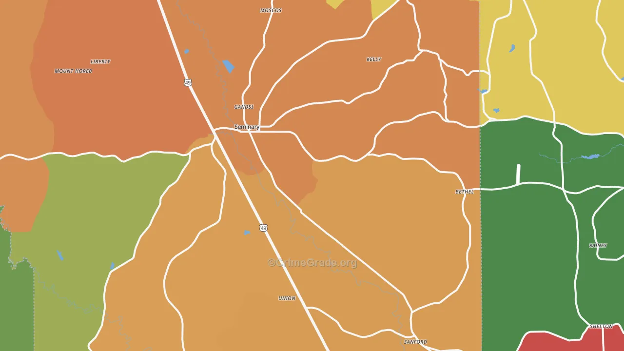 Seminary, MS Map of Drug-Related Crime Rates