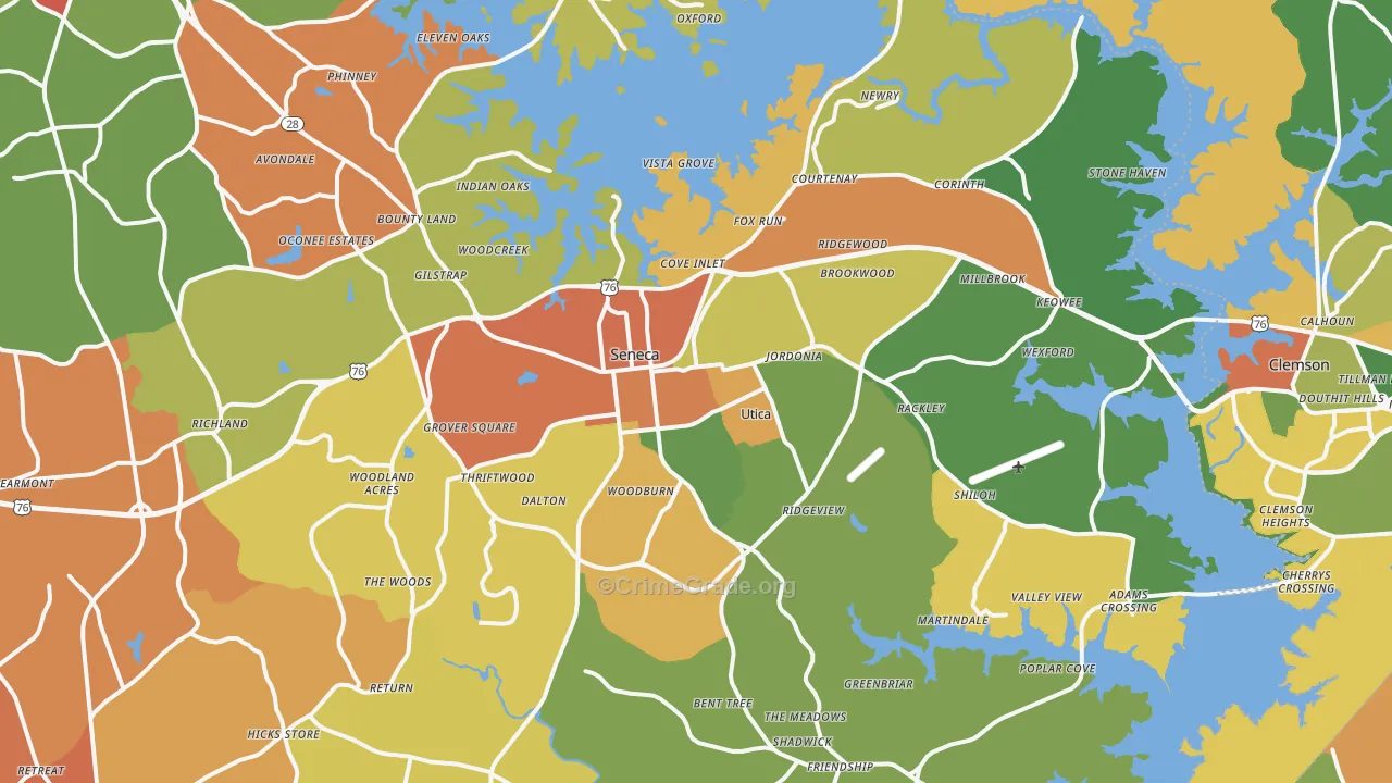 Seneca, SC Map of Drug-Related Crime Rates
