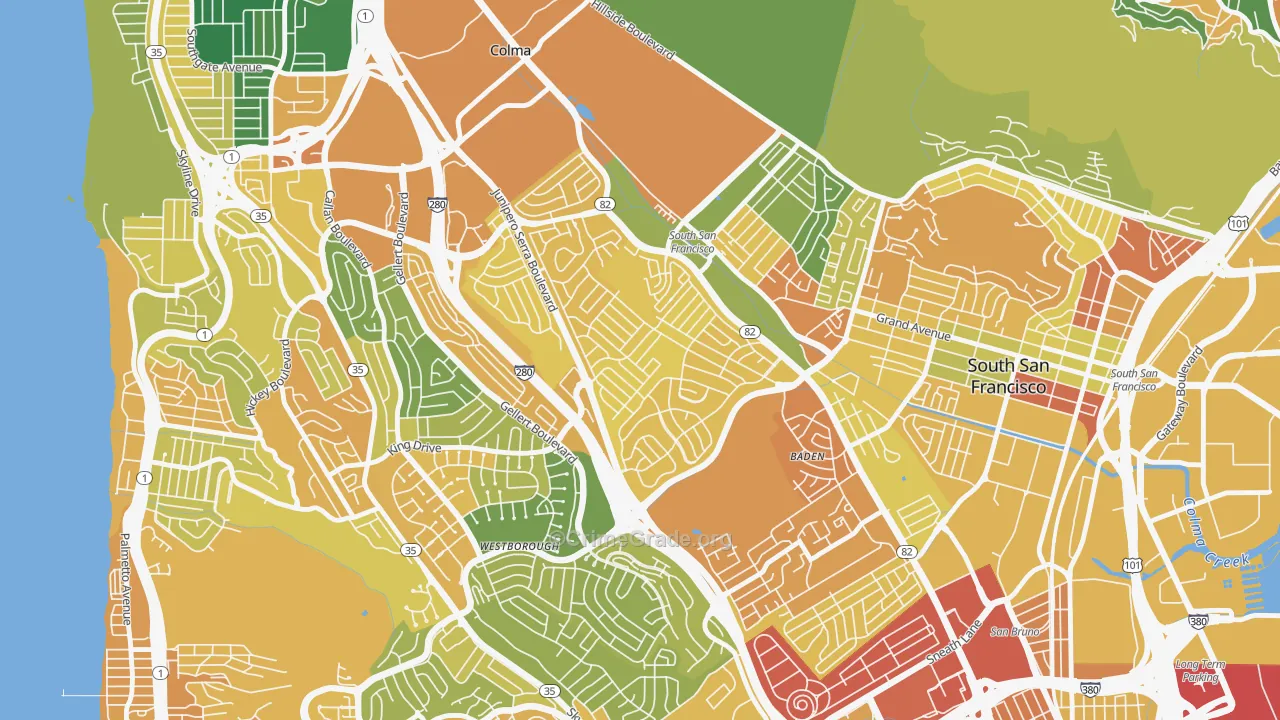 Serra Highlands, South San Francisco, CA Map of Drug-Related Crime Rates