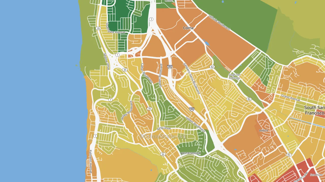 Serramonte, Daly City, CA Map of Drug-Related Crime Rates
